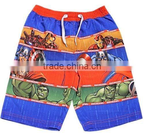 Kids Funny Boutique Clothing with Cartton Super Hero Printing on Boys Super Hero Swimming Shorts