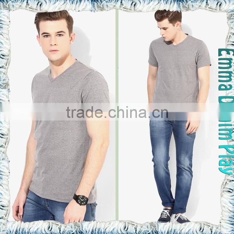 Mens Grey Custom Design Premium Quality V-Neck Plain T Shirts