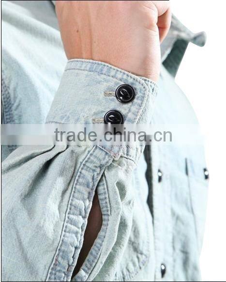 100% cotton long sleeve denim shirts with two pockets for men