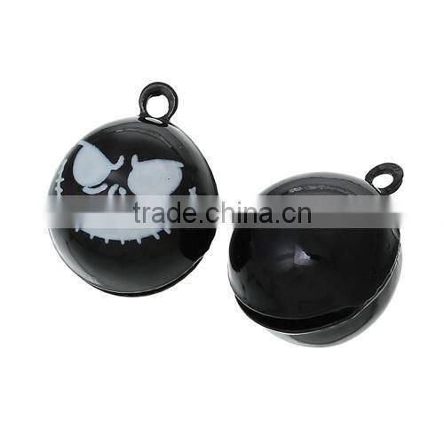 Copper Charm Pendants Nightmare Before Christmas Halloween Skull Bell Black Skull Pattern 22.0mmx18.0mm