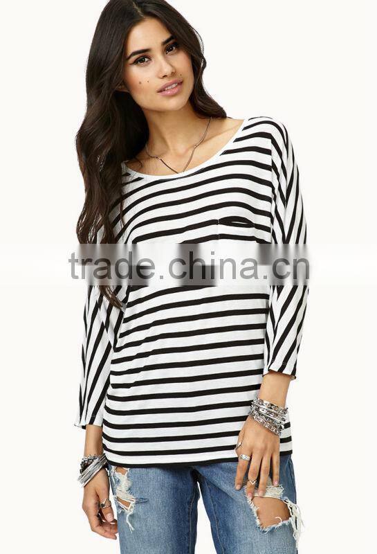 2014 plus size t shirt striped long sleeve t shirt fashion woman long sleeve t shirt