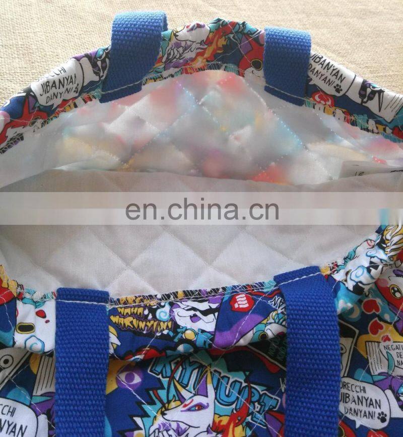 custom high-quality cotton quilted blue Shopping Drawstring Bag bunch of pocket recycle draw string bag gift bag shopping bag