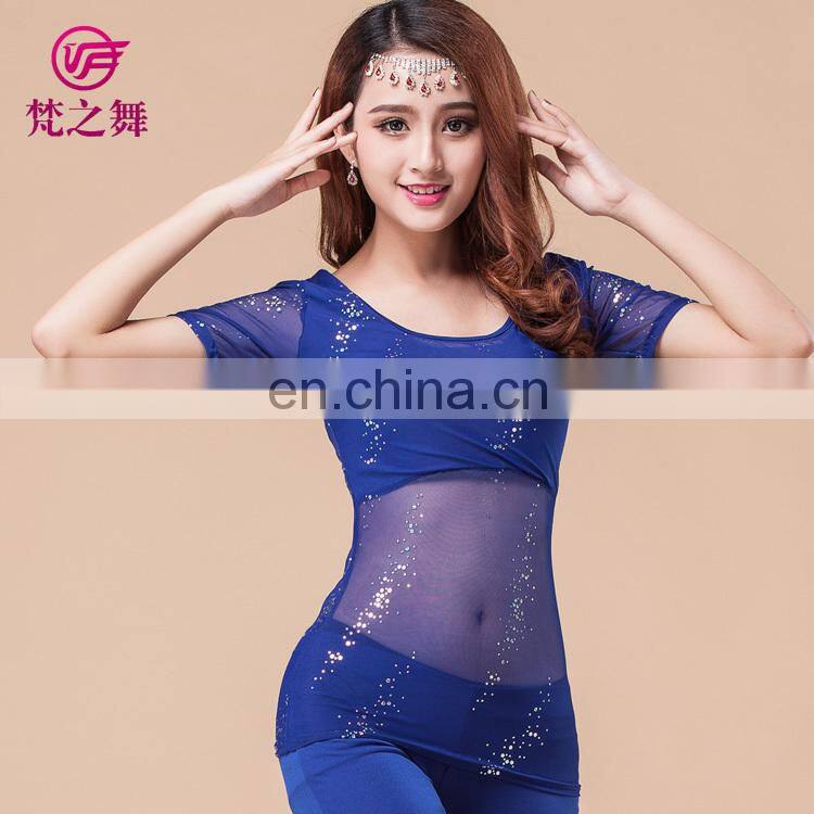 Fashion short sleeve bellydance top women belly dancing clothes professional water yarn belly dance costume top S-3074