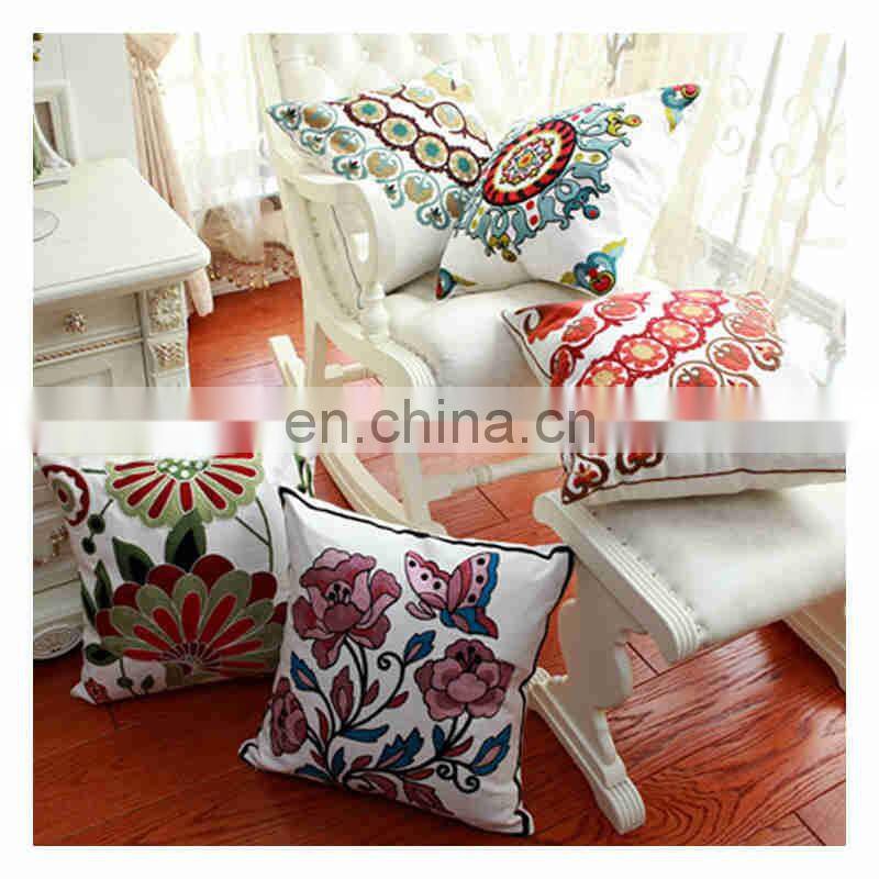 i@home Creative Flower Cotton Canvas Embroidered Sofa Pillow Cushion Cover