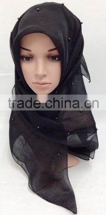 SJ007 New voile pearl 110*110cm muslim square scarf