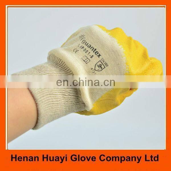Cheap Yellow Palm Coated Nitrile Working Gloves With Interlock Lining