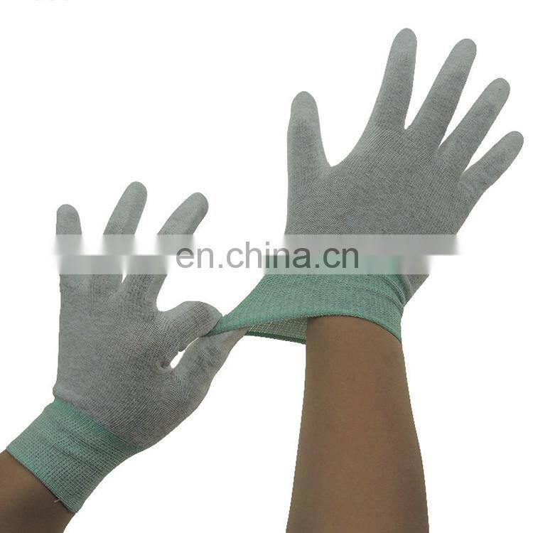 13 Gauge seamless ESD Nylon Carbon White PU Coated Palm Fit Glove Antistatic ESD carbon fiber Gloves