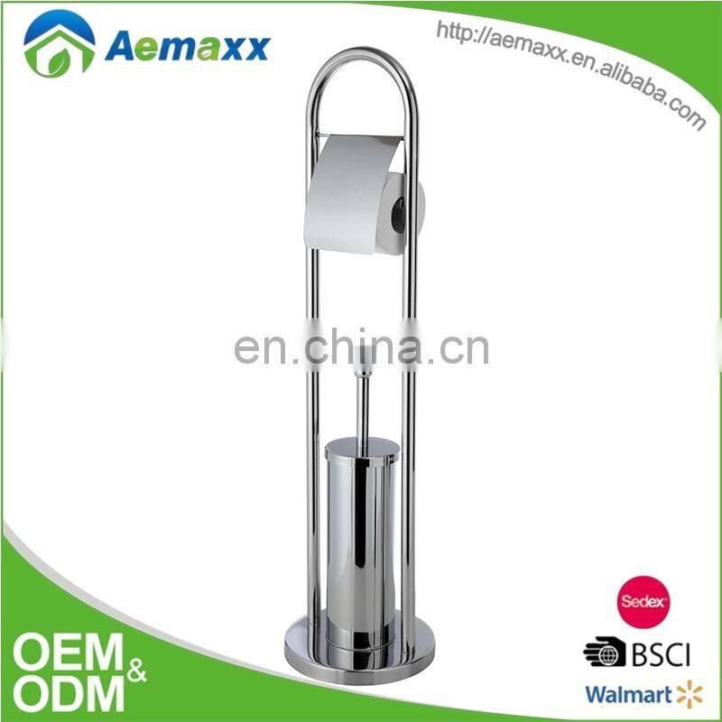 Elegant Modern Chrome Polish Toilet Brush paper towel rack stainless steel standing toilet paper holder