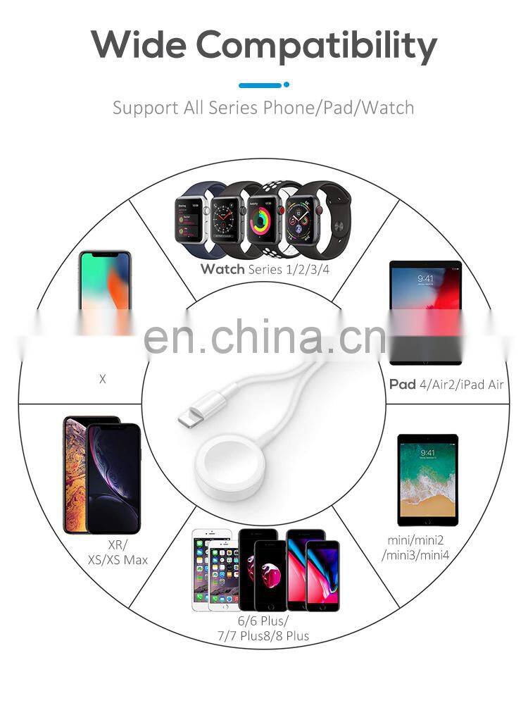 2 in 1 mobile phone 8 pin usb data fast charging cable Magnetic Wireless Charger pad for watch