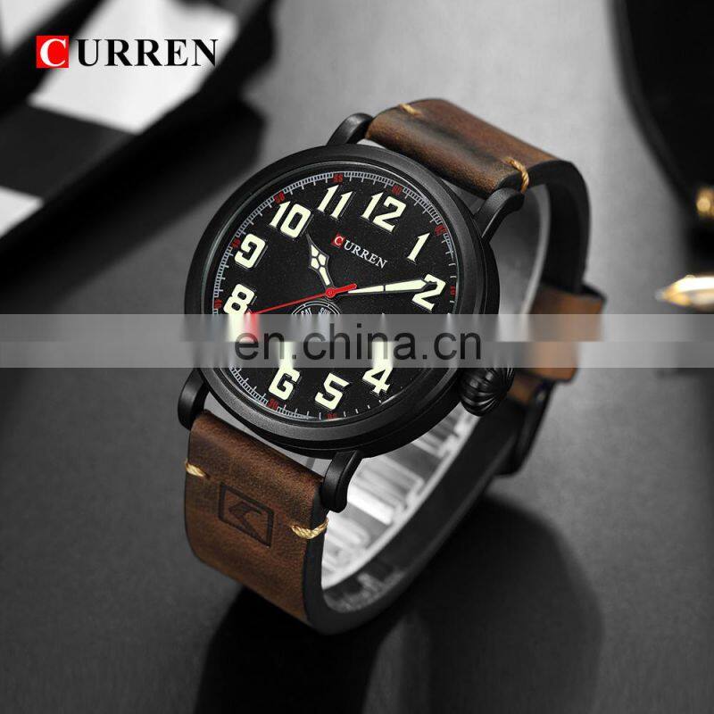 CURREN 8283 Men's Leather Watches Quartz Movement Cheap Fashion&Casual Auto Date Leather Band Watches