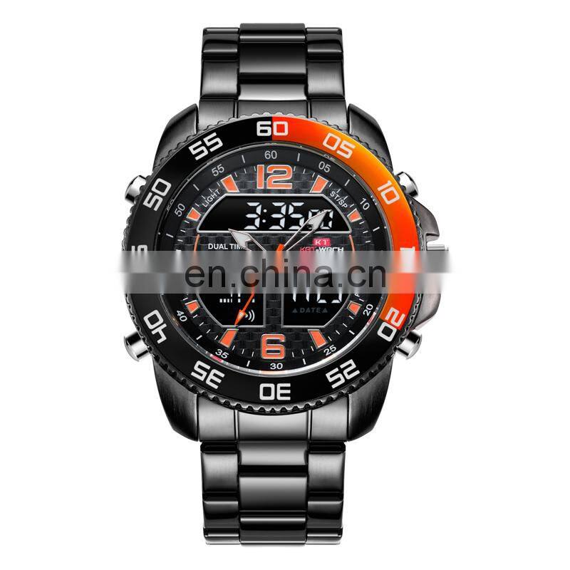 Profession Seller Sale Classic KAT-WACH 1802 Men's Quartz Digital Watches Steel Strap Analog Digital Display Sport Watches