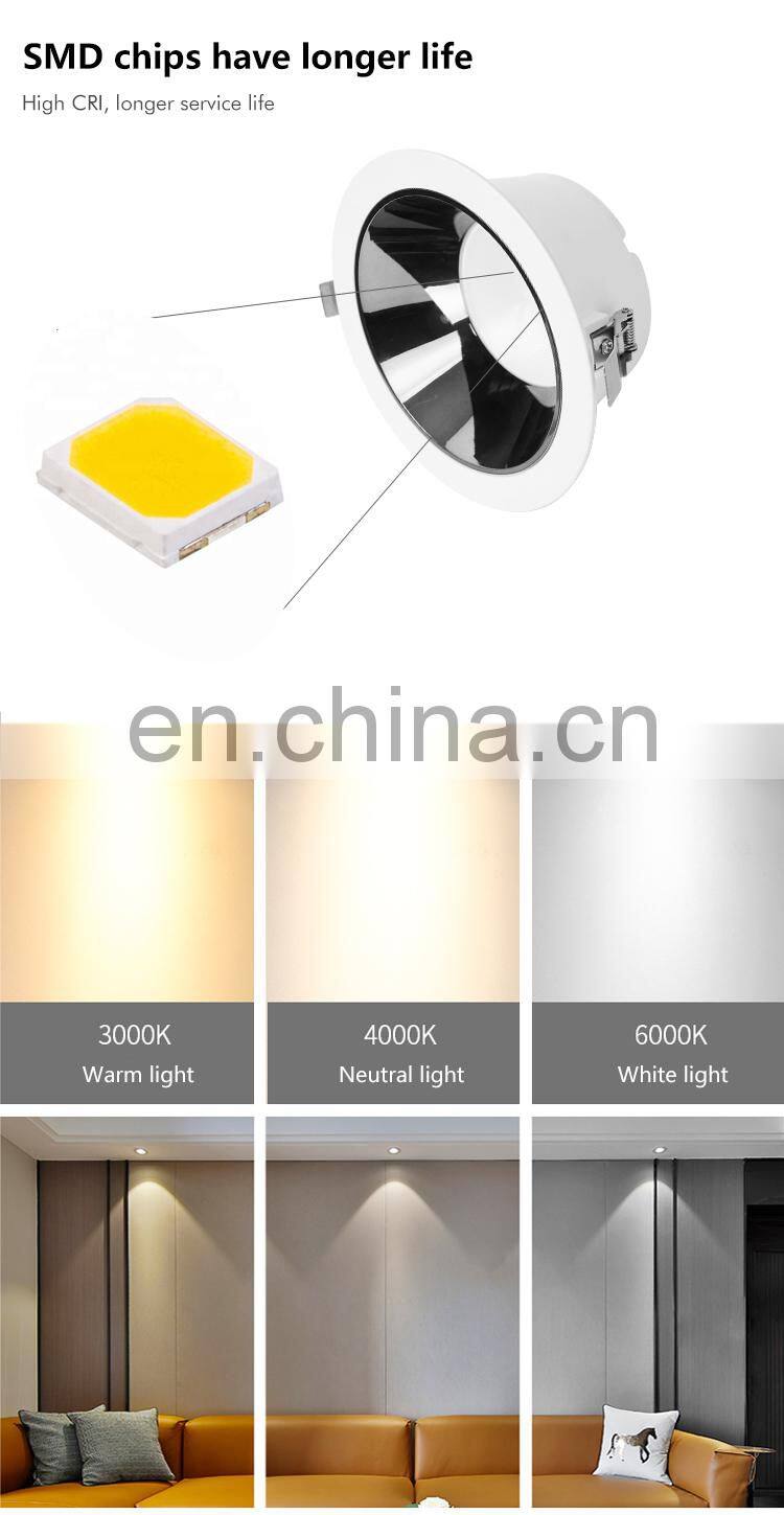 Tri Color Die Casting Aluminum Indoor Housing Office Recessed SMD2835 5Watt LED Downlight