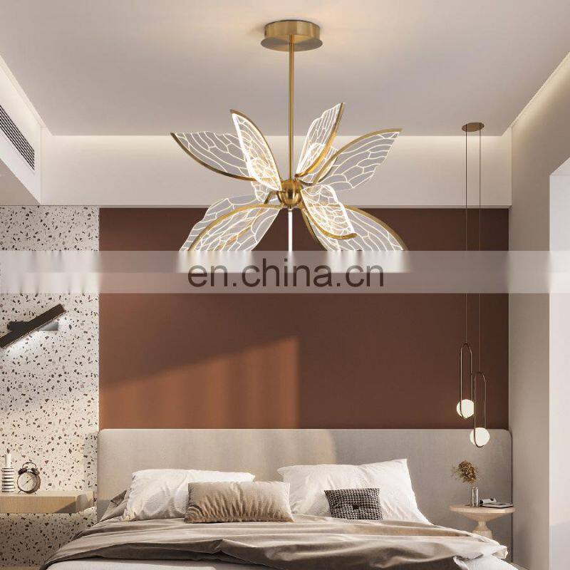 Led children's room decoration lamp restaurant gilded chandelier hotel home lighting modern creative Pendant butterfly lighting