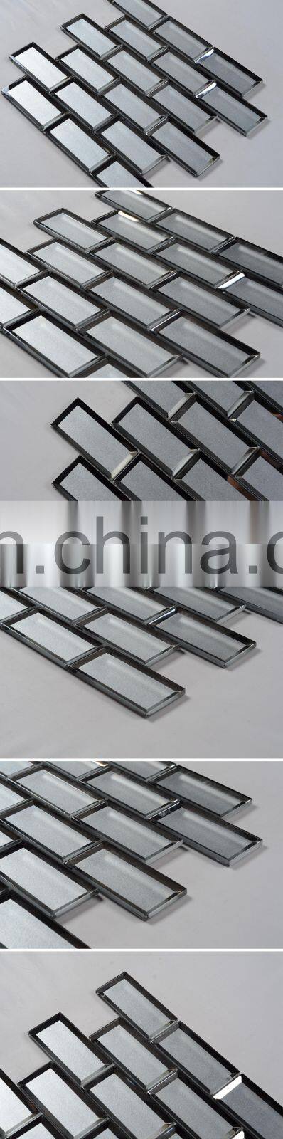 Home decor kitchen wall beveled mirror aqua grey glass mosaic tile