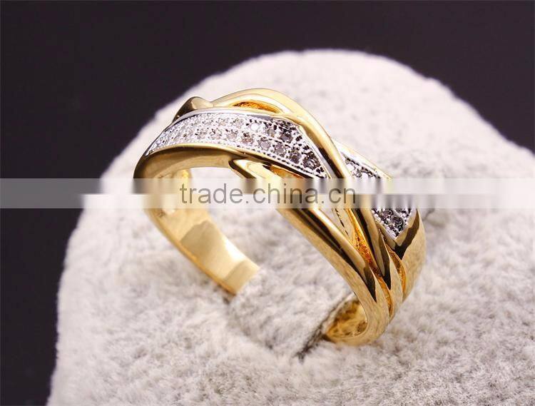 New Product 2017 Cubic Zirconia Hong Kong Factory 2-Tone Plated Wedding Band Ring