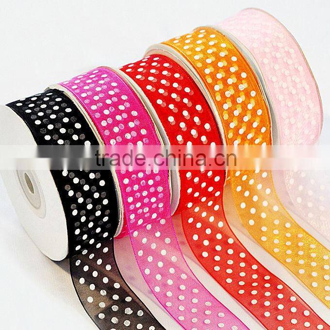 Black polka dots printing grosgrain ribbon