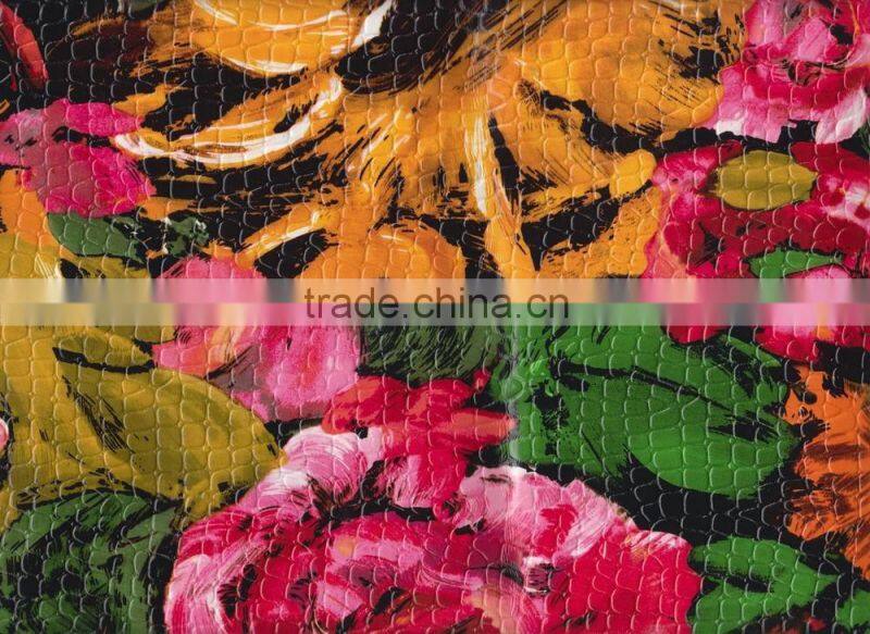 colorful big flowers PU leather for bags, cases and shoes