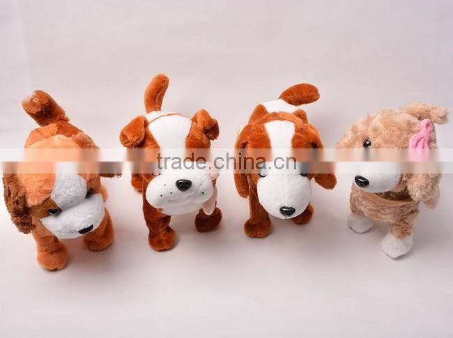 Led plush musical walk teddy dog toy with cord towing