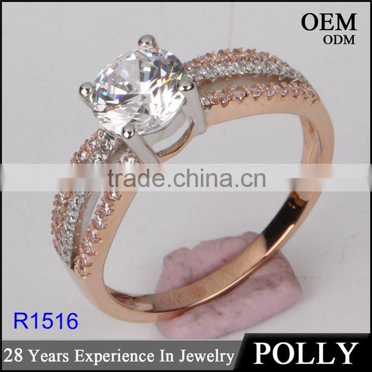 High quality and cheap women fashion 14K solid purity gold AAAAA CZ ring