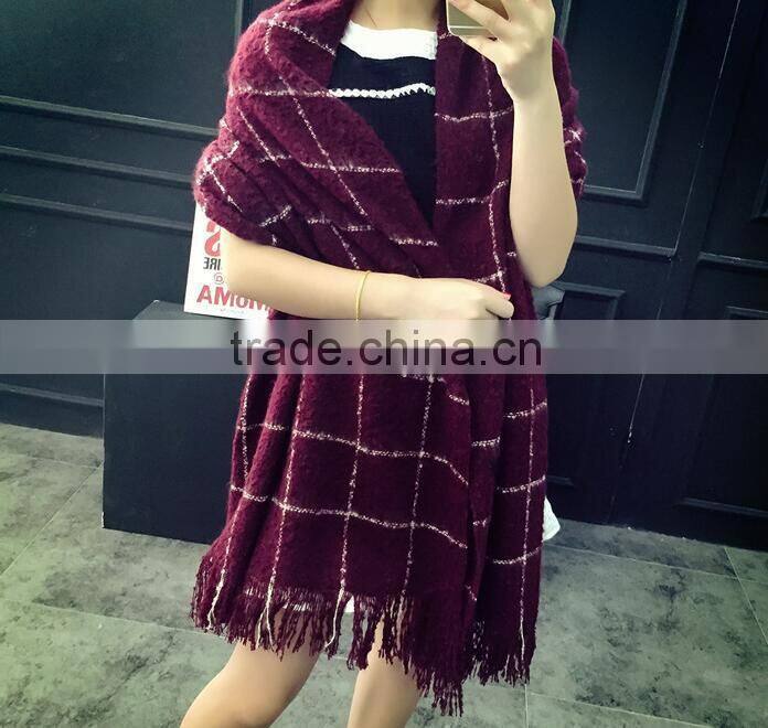 New Style Winter Ladies Fashion Tassel Woven Wool Plaid Shawl