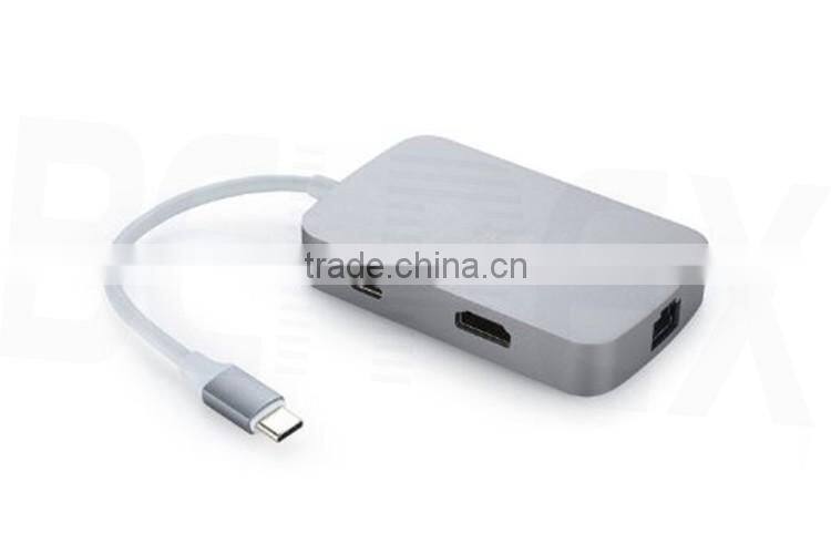 High Speed ABS USB-C to RJ45 & USB 3.0 Type-A 2 Ports Adapter