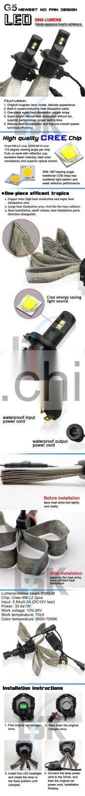 G5 9004 car led headlight with copper metal and copper wires 3000lm per bulb