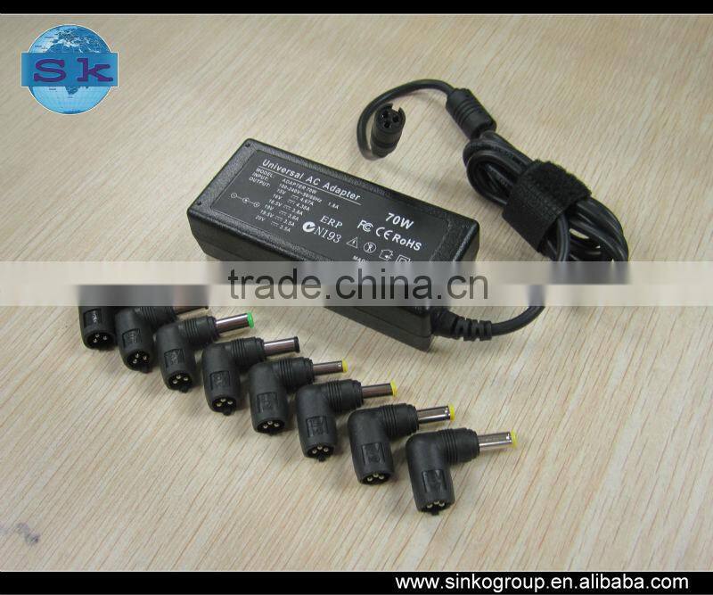 70W ac to dc automatic charger for laptop with dc 8 tips