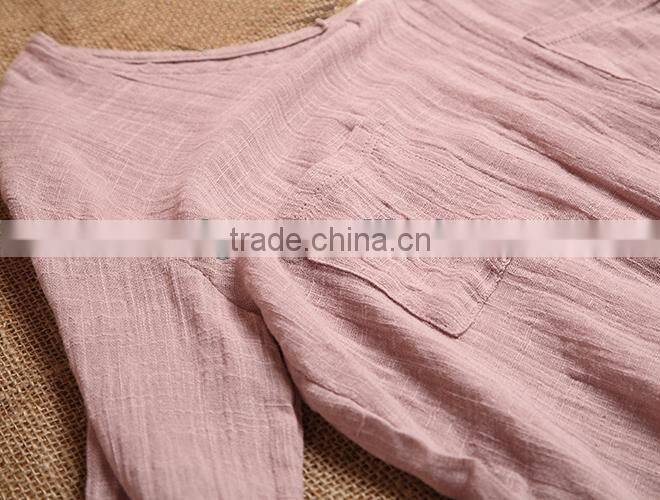 ladies' cotton linen shirt solid color bamboo fabric blouse long sleeve top