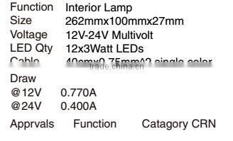 High power LED interior light 12pcs 1W LED vehicle indoor light