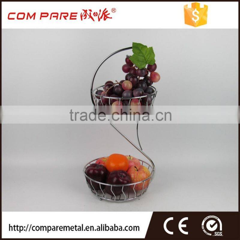 Iron Wire Apple Fruit Holder With 2 Baskets, Silver