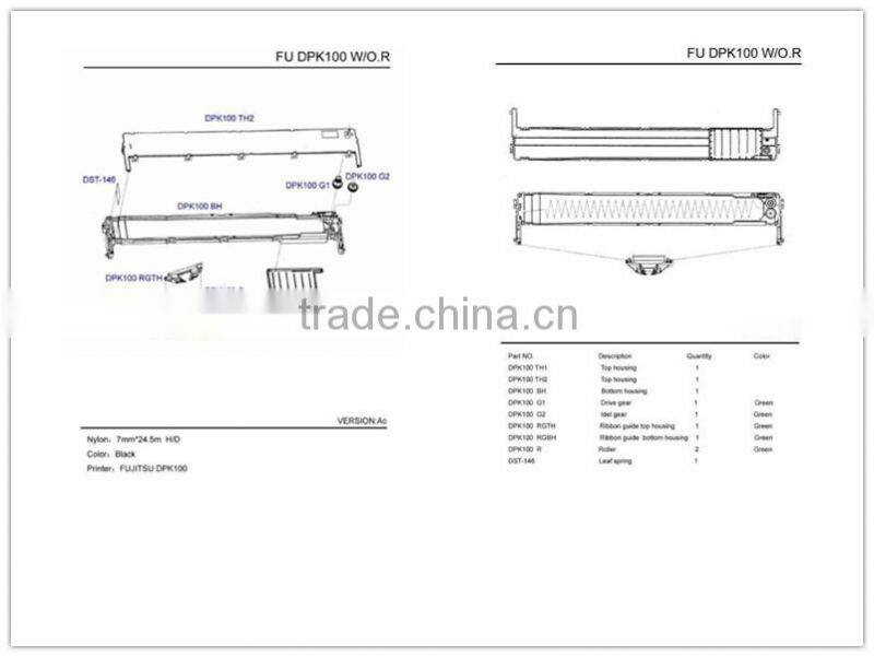 Compatible dot matrix printer ribbon cassette replacement for printer FUJITSU DPK100