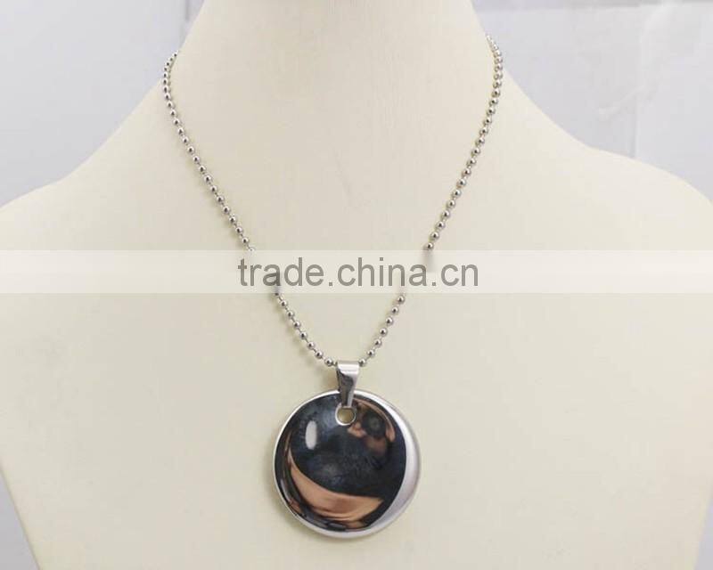 Shiny Stainless Steel Round Tag Pendant Necklace