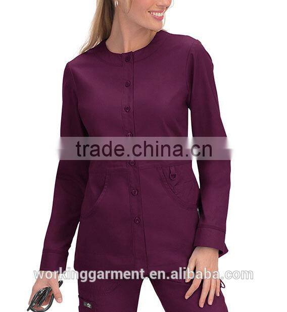 Wholesale OEM Hotsale Fashion Women's Olivia Round Neck Solid Scrub Jacket / Hospital Uniform