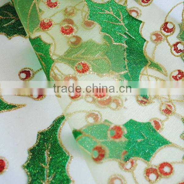 100% Polyester christmas flower printed organza fabric for christmas decoration