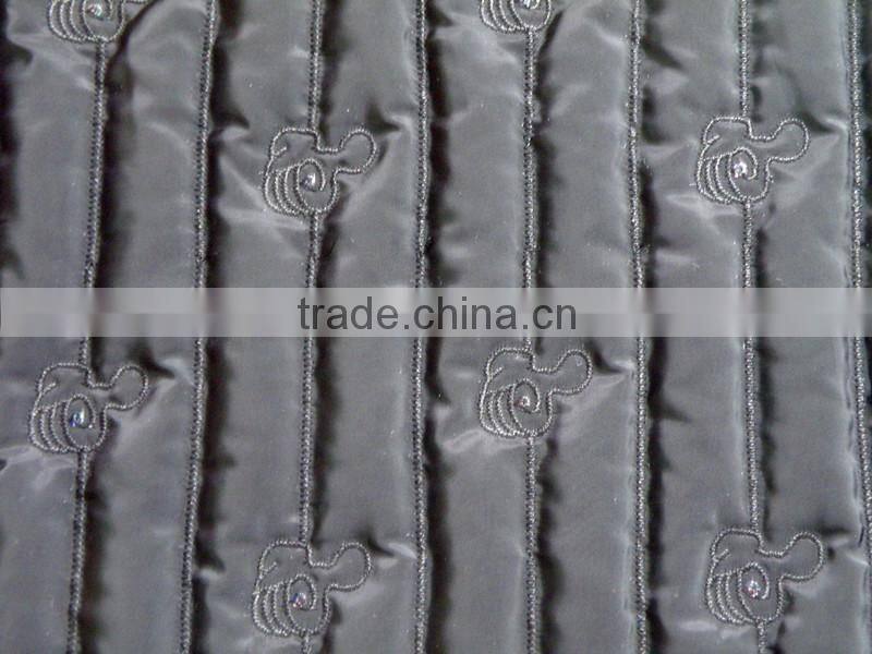 Fashion polyester stripe embroidered thermal padded fabric with quilting for down coats/jacket