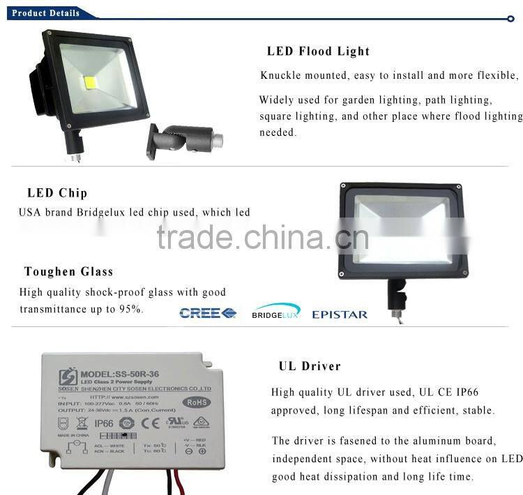UL cUL ip65 30W 50W LED Flood Light Knuckle Mounted with 3 Years Warranty