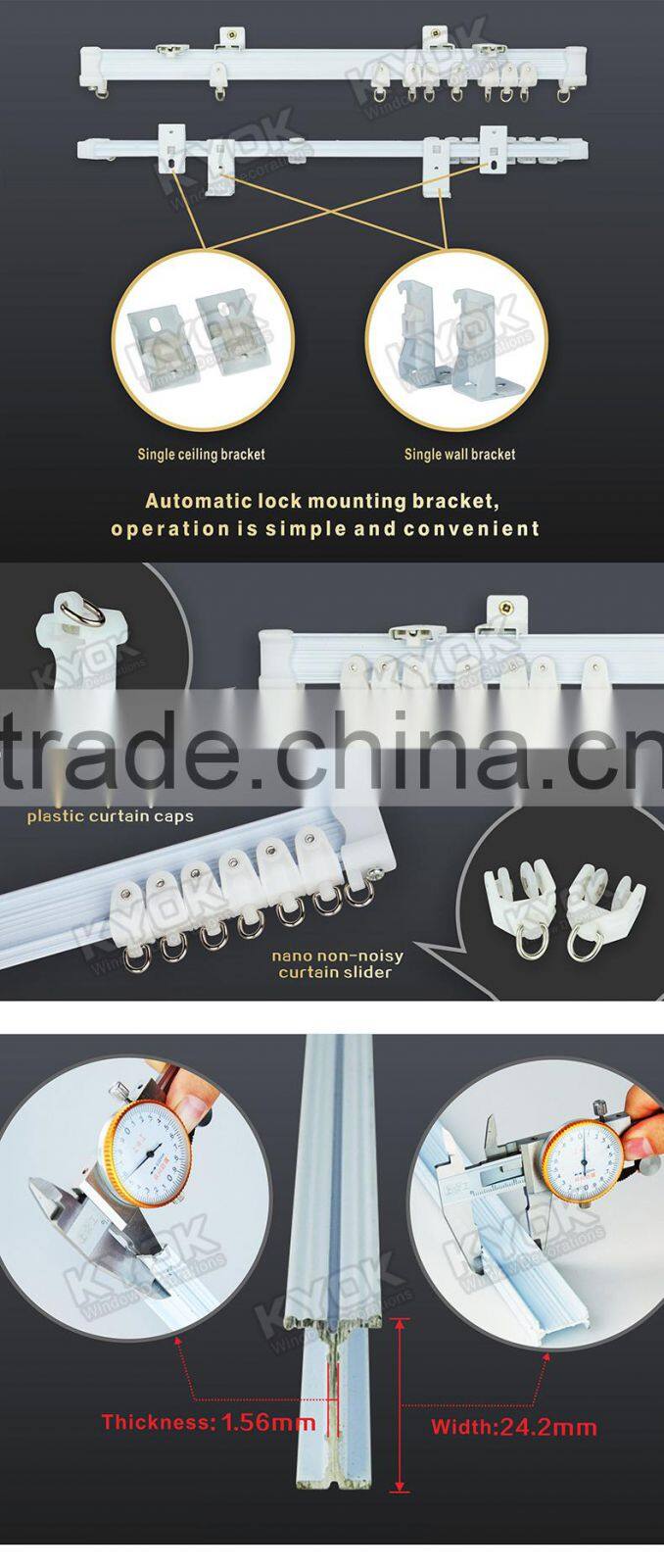 2015 fantastic design home decorative ivory white curtain track, good quality curtain accessories,wall dual curtain rail bracket