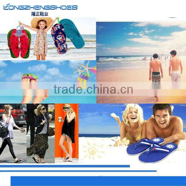 Cotton fabric upper material and beach use recycled rubber flip flops