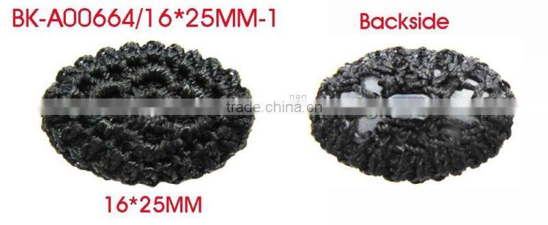 16X25MM Black Cotton Cord Oval Cover Plastic Shank Sewing Button