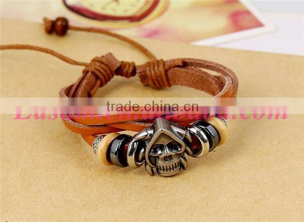 Custom leather braided bracelet with skull