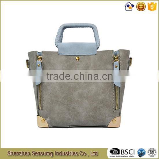 High Quality Suede PU Leather Handbag with frame handles