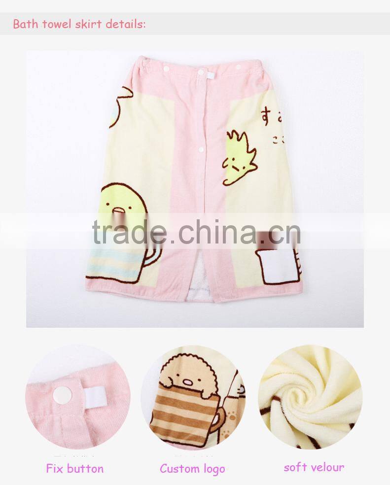 100% cotton velour printing kids beach skirt in towel fabric cartoon printed kids towel skirt for beach time