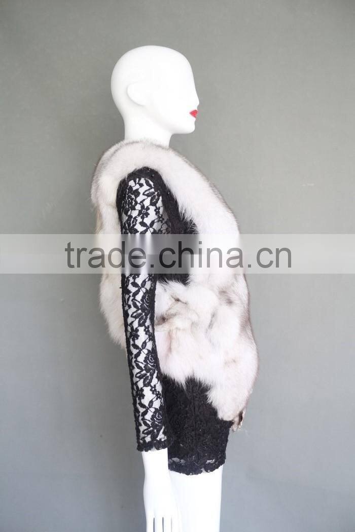 2016 top quality special style fox head vest natural white vest with real blue fox fur and head pattern