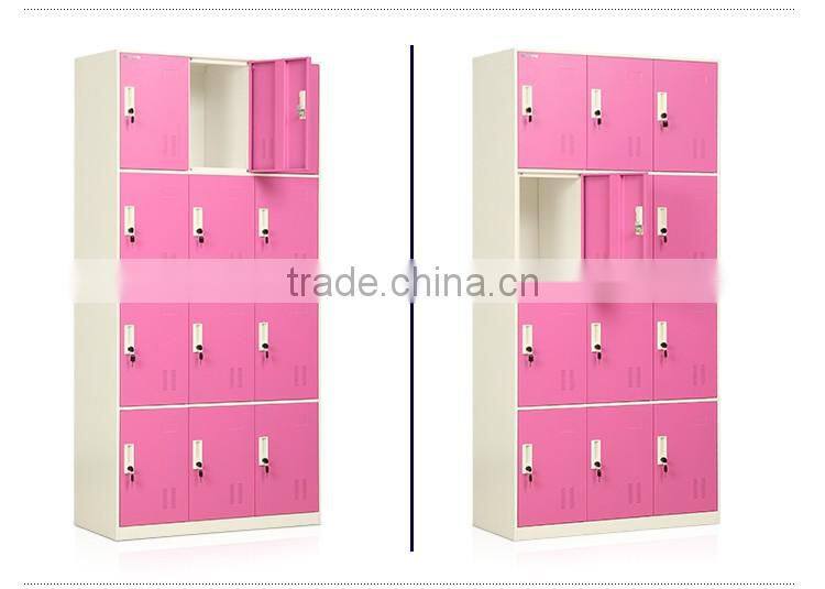 12 door pink stainless steel wardrobe multi-door steel closet locker fashionable key lock steel locker