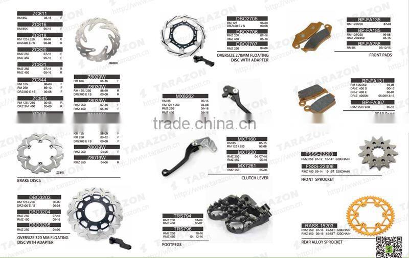 TARAZON brand hot sale motorcycle brake rotor sprocket cover foot pegs brake lever for RMZ 450