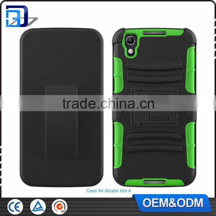 Top Selling 3 in 1 Silicone + PC Hybrid Kickstand Handy Outdoor Belt Clip Case For Alcatel One Touch Idol 4 Back Cover China