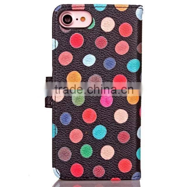 stylish leather cover for iphone 7 plus, book stylish polka dots case for iphone 7 wallet bag with stand