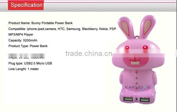 New Arrive Mini Portable Power Bank Cartoon Cute Design Universal Use 5200mAh