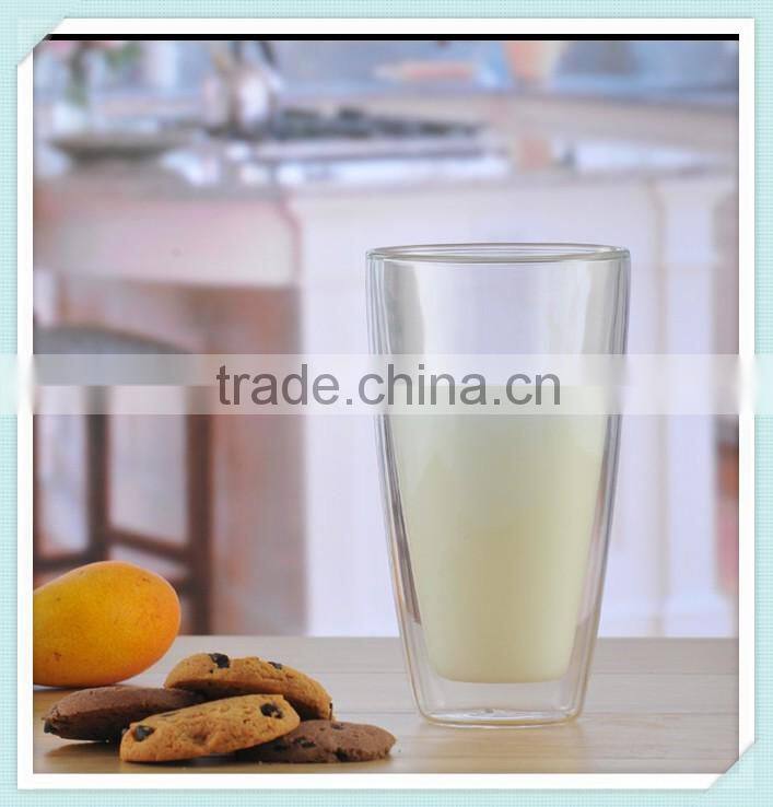 Borosilicate material double wall milk cup heat resitant double wall glass milk cup for sale
