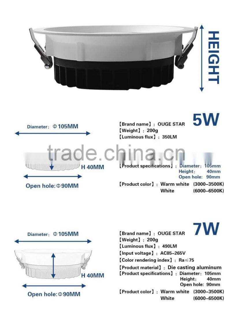 6500k cool white color COB led recessed adjustable downlight